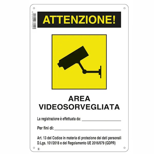 CARTELLO AREA VIDEOSORVEGLIATA 20X30 PLASTICA